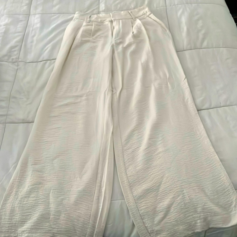 Off white, flowy, high waist, wide leg dress pants